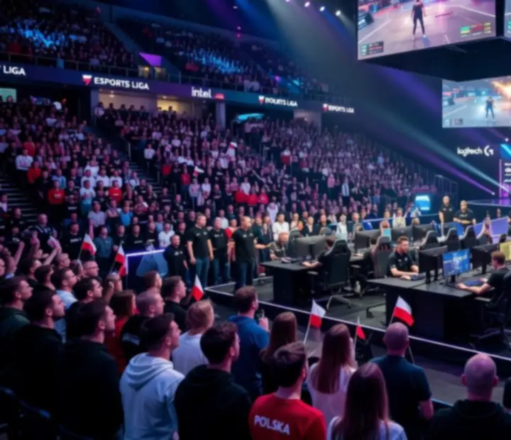 Dynamiczna akcja na scenie areny esportowej w trakcie meczu